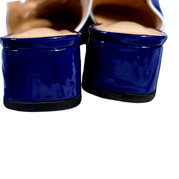 YDN Women's Size 7 Blue Patent Leather Slingback Block Heel Square Toe Shoes - Picture 4 of 6